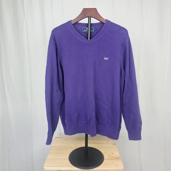 Vineyard Vines Whale Logo Sweater Cotton Cashmere XL Purple V-Neck - Picture 1 of 4